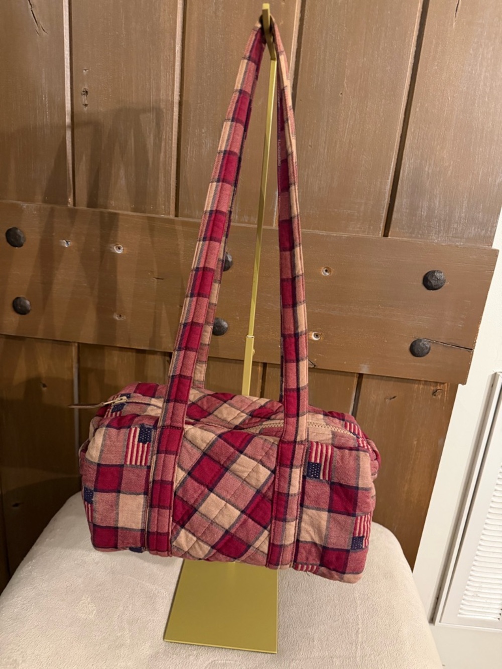 Park Designs Quilted Plaid Handbag Americana Flag Rustic Cabin Farmhouse Purse